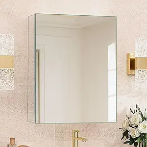 20 x 26 in Medicine Cabinet Mirror,Bathroom Mirror Cabinet with Adjustable Shelves,Aluminum Silver Medicine Cabinets for Bathroom,Recessed or Wall Mounted Medicine CabinetsAssembly Required