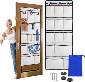 Magnetic Cruise Door Organizer 13-Pocket Hanging Storage with 2 Large Shoe Pockets, No Hook Needed, Includes 3 Bonus Hooks, 2025 2026 Cruise Ship Essentials for Cabin, Bathroom, or Closet Use