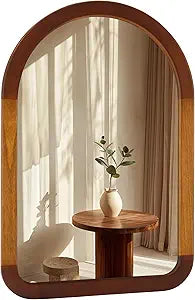 Arched Mirror 24 x 36 Inch,Brown Wood Rustic Bathroom Tempered Wall Mirror with Wood Frame,Round Corner Arch Farmhouse Wooden Vanity Mirror for Living Room,Entryway or BedroomWalnut Brown
