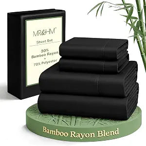 MR&HM Queen Sheets 4 Pieces, Rayon Derived from Bamboo Blend, Black