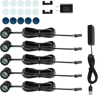 TAYSING Mini LED Spotlights, USB Powered Small Spotlight Display Lights, Accent Lighting for Artwork, Paintings, Jewelry, Display Cases, handicrafts, Models, Toys, Puzzles (Warm White, 5 Pack)