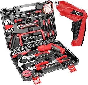 Household Tool Set with 3.6V USB Electric Screwdriver, 43 PCS Home Kit with Cordless Drill Driver, Hand Tool Kits for Women