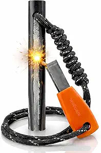 Ferro Rod Fire Starter Survival Kit, Flint and Steel Striker, 4 x 3/8 in