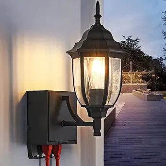 Porch Lights Outdoor Wall Light with GFCI Outlet, Waterproof Exterior Lighting Fixtures Wall Mount Outside Light for House Patio Garage Front Door,Black,1Pack