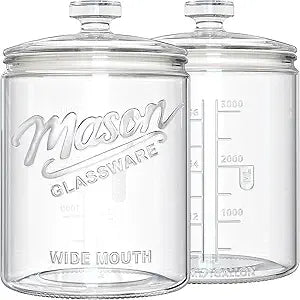 1 Gallon Cookie Jars, 2 Pcs, Large Glass Jars with Airtight Lids for Kitchen, Wide Mouth Food Storage Containers for Flour, Sugar, Sourdough Starter, Candy, Coffee, Dog Treat, Apothecary, Laundry