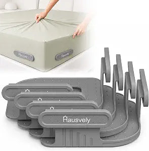 Bed Sheet Holder for Corners (4 Pack) ��� Keeps Sheets Tight & Wrinkle-Free ��� Fitted Sheet Clips & Fasteners for King Queen Twin Mattress ��� Durable Plastic Bedsheet Locker, Grey