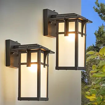 2 Pack Porch Lights Wall Mount Outdoor Wall Lantern Small Waterproof Aluminum with Frosted Glass Exterior Light Fixtures Asian Outdoor Sconces for Outside House Patio Garage Lighting, Black