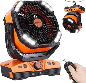 WESTTREE 20000mAh Camping Fan Oscillating Portable Fan Battery Powered Fans Rechargeable Camping essentials with Light Hook, 270┬░ Pivot USB Desk Battery Operated Outdoor Tent Travel