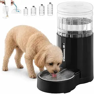 CZPET Dog Water Bowl Dispenser 4L, Wider Mouth & Upgraded Brush for Easy Cleaning Automatic Cat Gravity Refilling Waterer with Removable Stainless Steel Bowl, Large Drinking Area for Multi-Pet (Black)