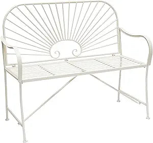 XBrand 44" L Iron Sun-Patterned Seat for Two, Patio & Porch Furniture for Park, Yard, Lawn, Balcony, Backyard White