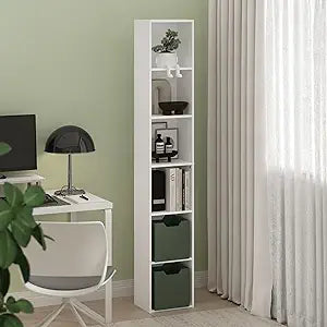 Furinno PASIR Book Shelf, 6-Tier Bookcase, Tall Standing Bookshelf, Open Storage Shelf, 9.4 x 12 x 71 Inches, for Home Office, Living Room, Plain White