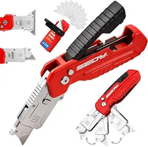 2-in-1 Utility Knife Scraper, Folding Box Cutter with 13 SK5 Blades