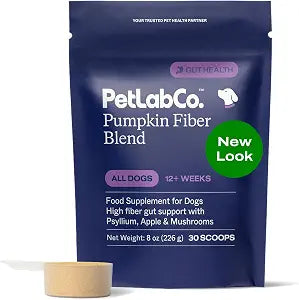 PetLab Co. Pumpkin Fiber for Dogs Dog Probiotics Powder High Fiber Supplement with Apple, Psyllium & Mushrooms Supports Digestion, Gut Health & Regular Bowel Movements 30 Scoops