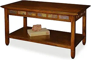Leick Home Sibley Coffee Table, Solid Wood, Slate Tile Details, Bottom Display Shelf, Easy-Assembly, Living Room, Rustic Oak, 38 in x 20 in x 20.5 in, 10058