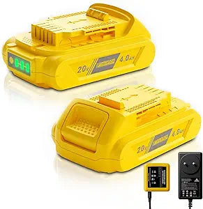 BATTOOL 2-Pack 4.0Ah Replacement for Dewalt 20V Max Battery and Charger Combo 12V/20V DCB112 Charger Compatible with 20 Volt Dewalt Batteries DCB200 DCB203 DCB204 DCB206 and 20V All Power Tools