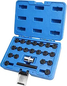 22PCS Locking Lug Nut Key Set, Wheel Lock Removal Kit for VW Audi, Anti-Theft Lug Nut Removal Tool, Covers 521540 Lock Patterns, Includes Adapter & Punch