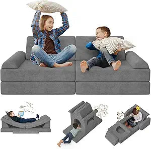 Modular Kids Play Couch 10PCS Convertible Kids Sofa & Toddler Play Couch with DIY Foam Pieces for Imaginative Play, Climbing & Relaxation for Playroom, Bedroom, Nursery & Living Room