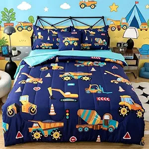 lishjekee 6pcs Construction Vehicle Comforter Twin Boys Trucks Bedding Set