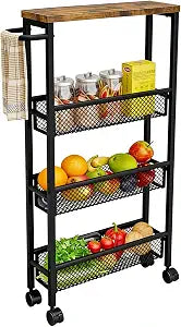 AZERPIAN Slim Rolling Cart 4 Tier Narrow Storage Cart on Wheels with Handle