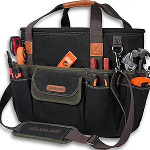WELKINLAND 42-Pockets Electrician Tool Tote, 16-Inch Open Top Tool Tote, Heavy-Duty Electrician Tool Bag, Waxed-Canvas HVAC Service Bag, Easy-Access Bag For Tools, Stay-Up Tool Bags For Men