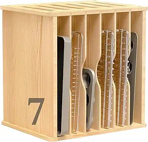 celestite Wooden Tray Dividers for Cabinets, Cookie Sheet Organizer for Cabinet, Baking Sheet Pan Organizer for Kitchen Organizers and Storage (7 Tier 20" Wx16.7 Hx15.2 D)