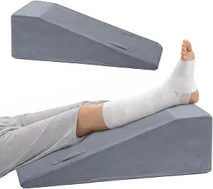 Leg Elevation Pillow with Handles, Single Leg Support | High Density Foam, Washable Velvet Cover, Knee, Hip, Foot & Ankle Support, Wedge Cushion for Resting