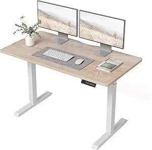 BANTI 48 24 Inches Standing Desk, Ergonomic, Electric Height Adjustable, Sit and Stand Up, Computer Office Desk with Splice Board, White Frame/Maple Top