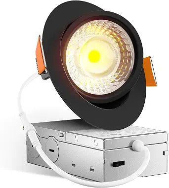 Amico 1 Pack 4 Inch 5CCT Black Eyeball Gimbal LED Recessed Lights, 360&90 Adjustable Angle, Directional Dimmable Downlight, 2700K/3000K/3500K/4000K/5000K Selectable, 9W CRI90+, ETL&FCC
