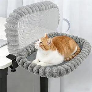 IPOW X-Large Cat Bed Heavy Duty Steel Frame Supports up to 40lbs Cat Desk Bed & Perch Space-Saving 90Foldable with Soft Ultra-Plush Faux Fur for Small Medium Large Cats