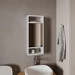 Tuhome Uros Wall-Mounted Mirror Medicine Cabinet with One Door and Interior Storage Shelves, Space-Saving Bathroom Organizer for Toiletries, Medicines, and Personal Care Items, Sleek Modern Design