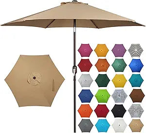 Blissun 7.5 ft Patio Umbrella, Yard Umbrella, Outdoor Market Umbrella with Push Button Tilt Crank (Tan)