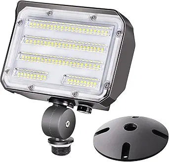 60W LED Flood Light with Knuckle, Outdoor Security Fixture Dusk-to-Dawn Photocell 5000K 7,800lm(300W Equivalent) 100-277V IP65 Waterproof with Base for Wall Mount for Entrance Garden Yard