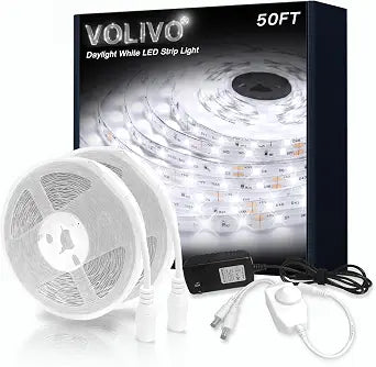 VOLIVO White LED Strip Lights, 50ft Dimmable 6500K Lights for Mirror