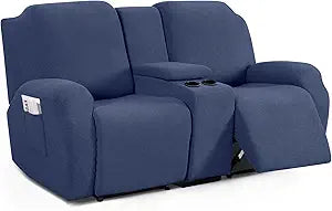 TAOCOCO Loveseat Recliner Cover with Middle Console, Stretch Loveseat Cover for 2 Seat Recliner Couch, Jacquard Reclining Sofa Covers Loveseat Slipcover Furniture Protector, Navy Blue