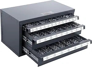 VEVOR Drill Bit Dispenser Cabinet, Three-Drawer Drill Bit Dispenser, Drill Bit Organizer Cabinet, Drill Dispenser Organizer Cabinet for Jobber Length Fractional Size 1/16" to 1/2" in 1/64" Increments