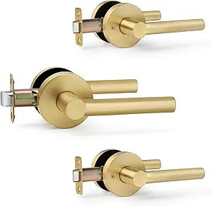 Moquin Passage Gold Door Handle Without Lock or Key, Heavy Duty Non-Locking Interior Gold Door Handles for Hallway or Closet, Satin Brass, 3 Pack