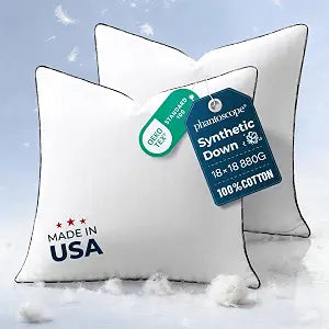Phantoscope Synthetic Down Pillow Insert - 18x18 Down Alternative, Ultra Soft Large Square Throw Pillow with 100% Cotton for Couch Sham, Bed Sleeping (White, Set of 2) Made in USA