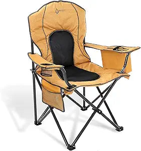 Arrowhead Outdoor Portable Folding Camping Quad Chair w/ 4-Can Cooler, Cup-Holder, Heavy-Duty Carrying Bag w/Easy Carry Shoulder Strap, Padded Armrests, Supports up to 330lbs, USA-Based Support