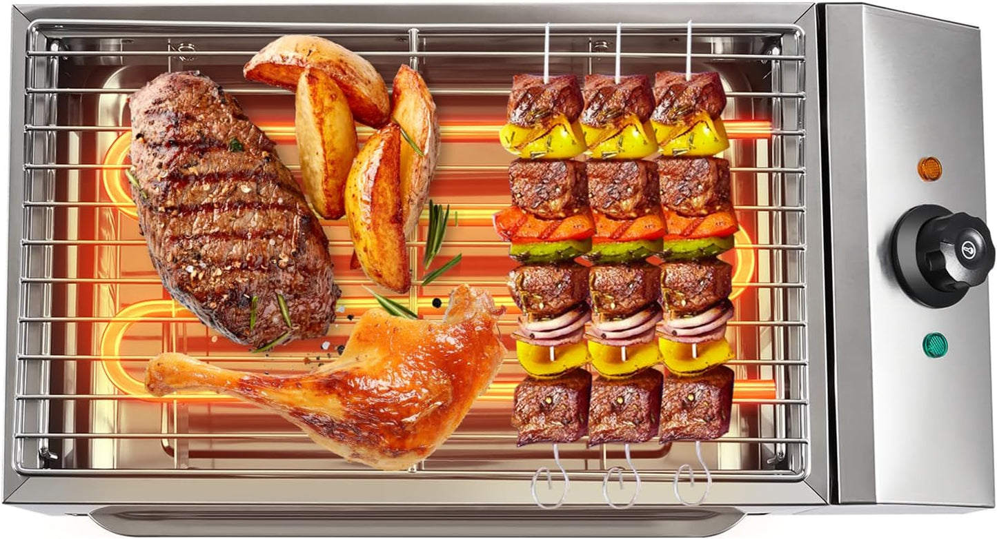 Electric Grill, 1800W Stainless Steel Indoor BBQ Grill, Portable Tabletop Barbecue Maker with Adjustable Temp, Removable Drip Tray for Home Camping Party Cooking