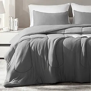 SLEEP ZONE Queen Size Comforter Set, Breathable Jersey Knit Soft Duvet Insert Set 3 Pieces Bedding Sets for Bedroom All Season, Gray
