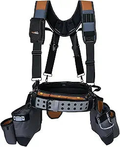 MELOTOUGH Tool Belt with Suspenders Tool Bag Suspenders Framers Comb Apron Tool Belt Construction Tool Pouch Builder Heavy Duty Carpenter Suspension Rig for Electrician, Roofing,Contractor(Khaki)