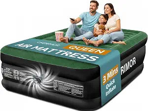 CHERIMOR Queen Air Mattress with Built-in Pump, 18" Raised Comfort, 800lbs Heavy-Duty Support, Anti-Sag Horizontal Beam, Leak-Resistant Design, 3-Min Fast Inflation Blow Up Bed for Guests & Camping