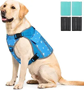 Cooling Dog Vest Harness with 4 Ice Packs, Instant & Long-Lasting Heat Relief for Medium Large Dogs, No-Mess Dogs Cooling Jacket for Summer Hiking, Walking, Car Travel & Beach (Blue, Large)