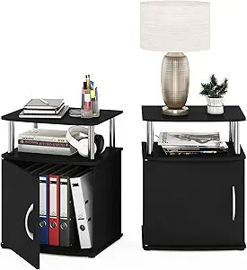Furinno Jaya End Side Sofa Table/Nightstand with Door, 2-Pack, Americano/Chrome