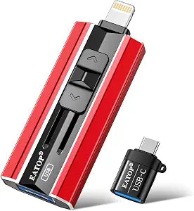 EATOP 512GB Flash Drive Intended for iPhone iPad, USB Photo Stick for Photo & Video Backup, External Phone Memory Storage, No App Required, Compatible with iOS, Android & PC, Bright Red