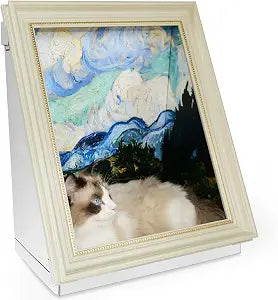 Mona Lisa Cat Bed Painting Cat Scratcher for Indoor Cat Scratching Board Pad, W/Horizontal CartBoard Cat Scratcher Bed House Half-Surround Design W/Catnip (Field with Cypresses, Frame Pre-Taped)