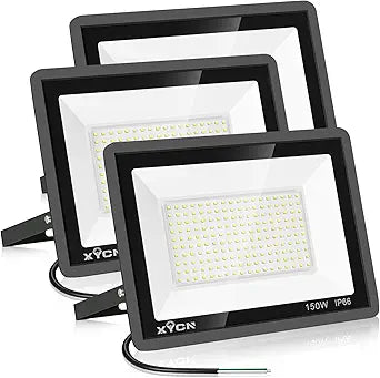 XYCN 3 Pack 150W LED Flood Light Outdoor,Super Bright Security Light,15500LM IP66 Waterproof Floodlight,5000K Daylight LED Exterior for Basketball Court, Stadium, Playground