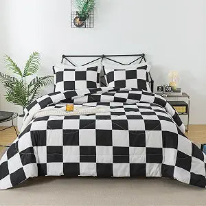 Caressma Black White Checkered Comforter Set Full Size Plaid Bedding Set