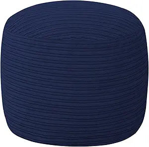 MeMoreCool Stuffed Round Pouf Ottoman Foot Rest, Soft Plush Floor Pouf Foot Stool, Corduray Footstool Footrest, Small Round Ottoman for Living Room Couch Sofa Chair, 20x15 Inch Navy