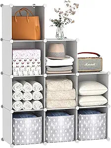 C&AHOME Cube Storage, 9-Cube Bookshelf, Plastic Closet Cabinet Organizer, DIY Stackable Bookcase, Modular Shelving Units Ideal for Home, Office, Kids Room, 36.6" L x 12.4" W x 48.4" H Milky UPCS09M